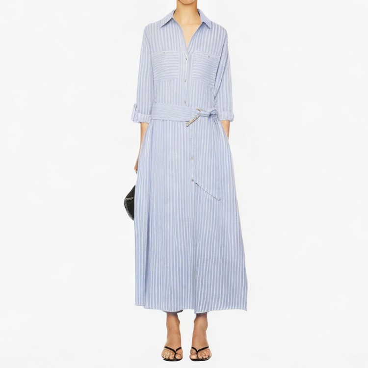 Fashion striped casual dress retro long sleeve