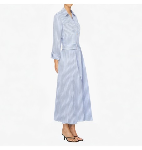 Fashion striped casual dress retro long sleeve