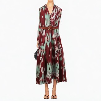 Fashion belt dress retro long sleeve