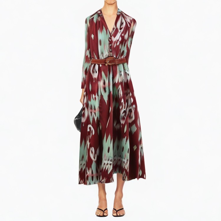 Fashion belt dress retro long sleeve