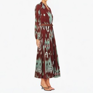 Fashion belt dress retro long sleeve