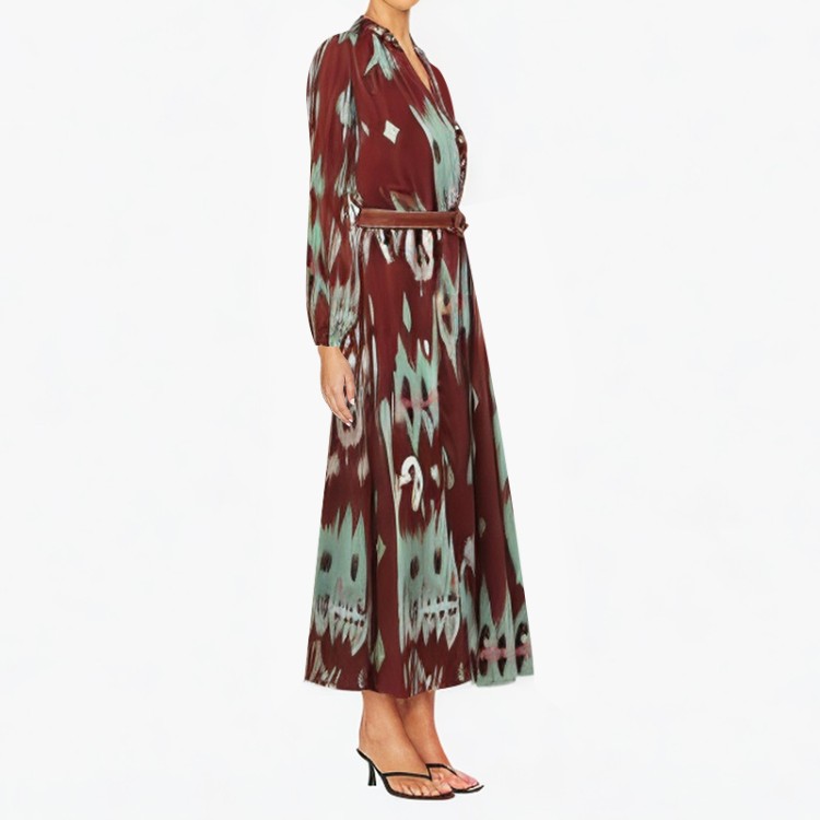 Fashion belt dress retro long sleeve