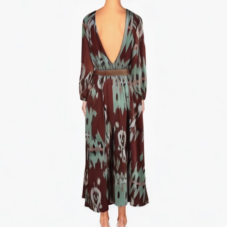 Fashion belt dress retro long sleeve