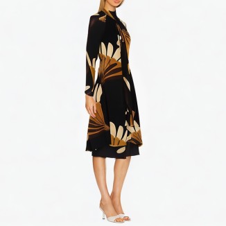 Fashion printed asymmetrical dress retro long sleeve