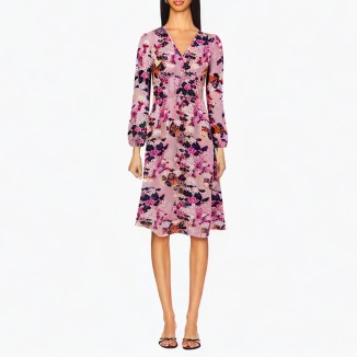 Elegant printed long-sleeved women's fashion dress