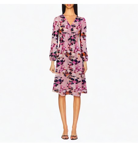 Elegant printed long-sleeved women's fashion dress
