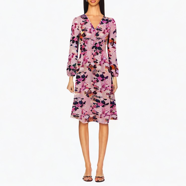 Elegant printed long-sleeved women's fashion dress