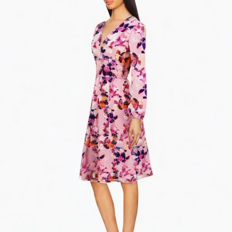 Elegant printed long-sleeved women's fashion dress