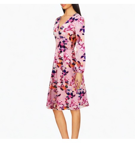 Elegant printed long-sleeved women's fashion dress