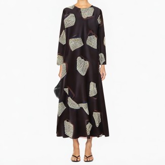 Fashion printed dress retro round neck long sleeve