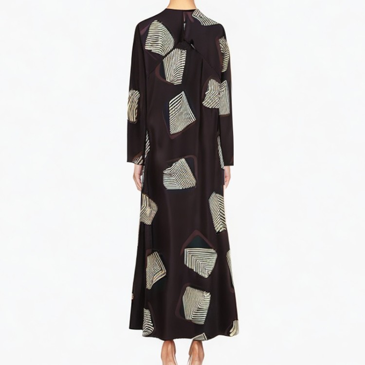 Fashion printed dress retro round neck long sleeve