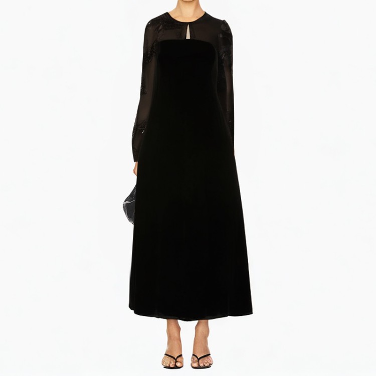Round neck long-sleeved black casual fashion dress