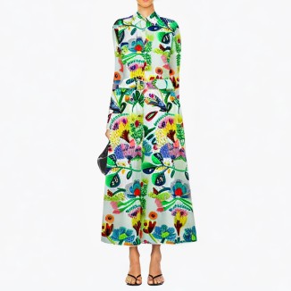 Fashionable and elegant printed dress retro long sleeves