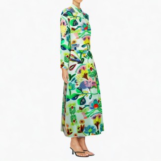Fashionable and elegant printed dress retro long sleeves