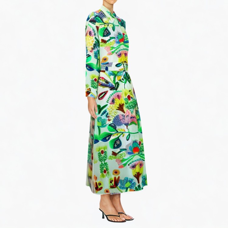 Fashionable and elegant printed dress retro long sleeves
