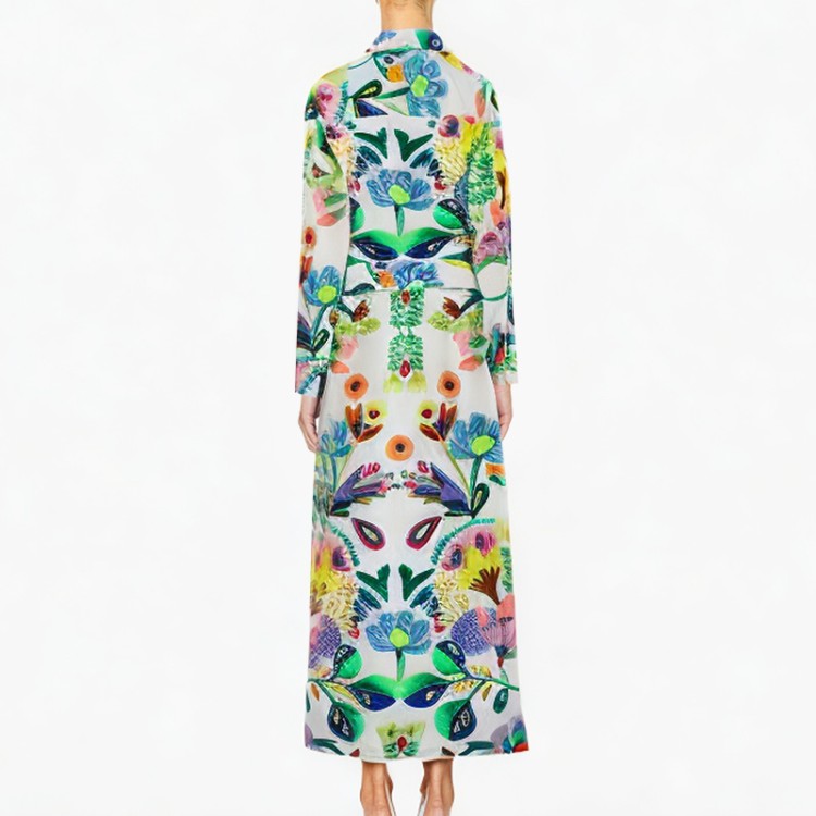 Fashionable and elegant printed dress retro long sleeves