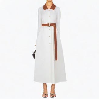 Casual contrast collar button waist dress