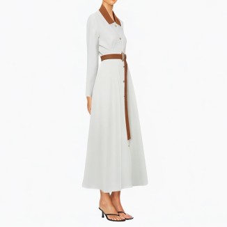 Casual contrast collar button waist dress