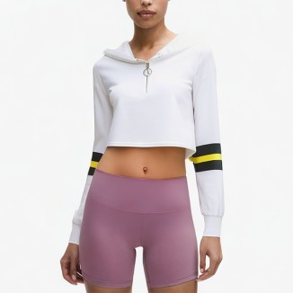White casual drawstring short hoodie