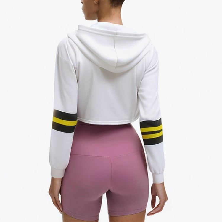 White casual drawstring short hoodie