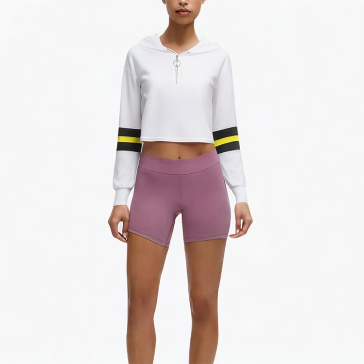 White casual drawstring short hoodie