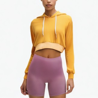 Orange casual drawstring short hoodie