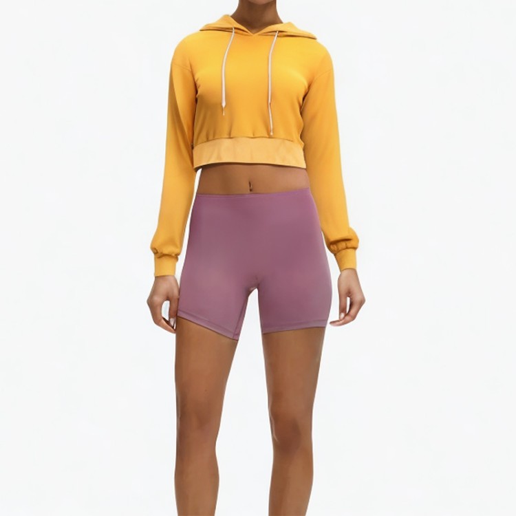 Orange casual drawstring short hoodie
