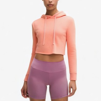 Pink slim drawstring short hoodie