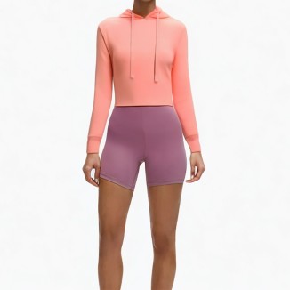 Pink slim drawstring short hoodie