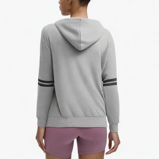 Gray striped drawstring short hoodie
