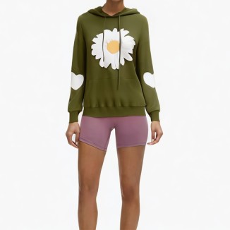 Green Daisy Comfort Drawstring Hoodie