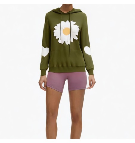 Green Daisy Comfort Drawstring Hoodie