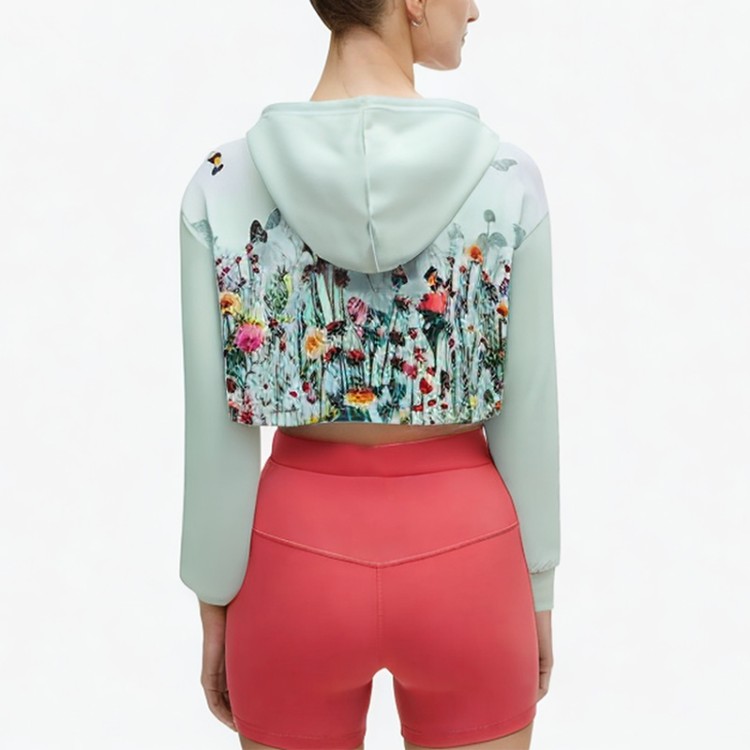 White drawstring printed short hoodie