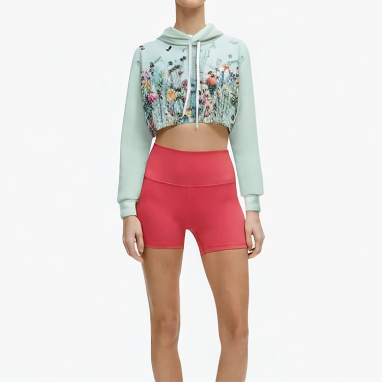 White drawstring printed short hoodie
