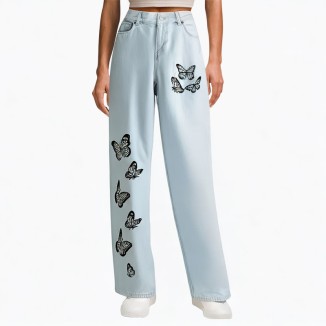 Slim jeans women high waist graphic