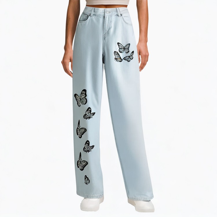 Slim jeans women high waist graphic
