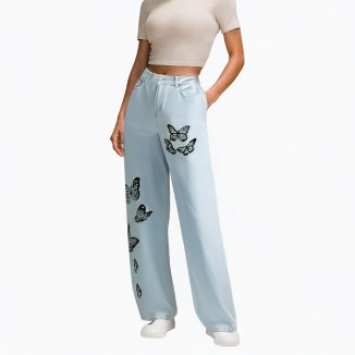 Slim jeans women high waist graphic
