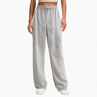 elastic waist gray casual sports pants for women