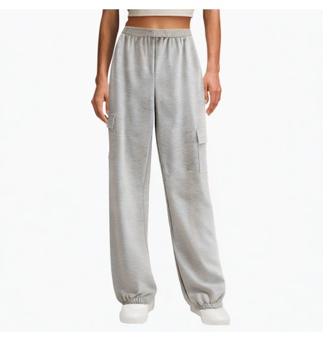 elastic waist gray casual sports pants for women