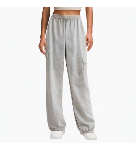 elastic waist gray casual sports pants for women