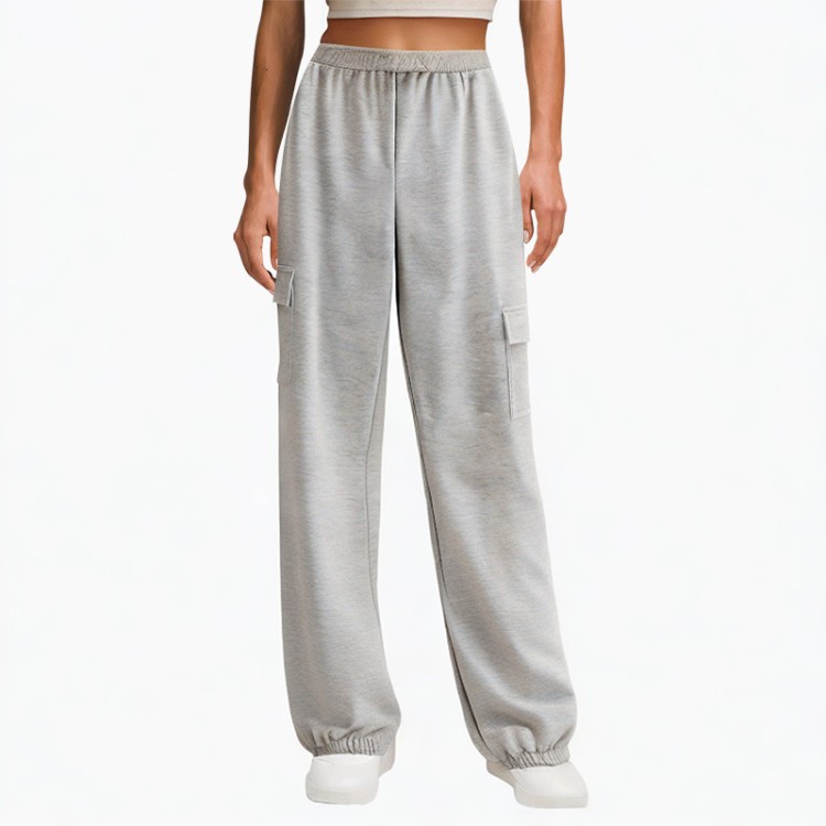 elastic waist gray casual sports pants for women
