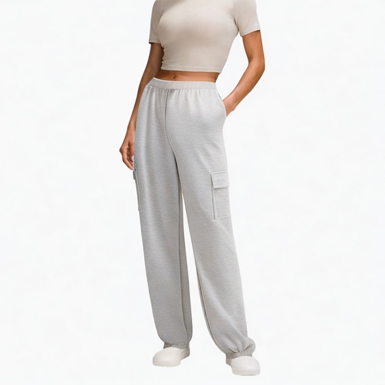 elastic waist gray casual sports pants for women