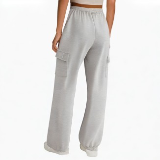 elastic waist gray casual sports pants for women