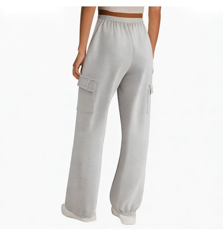 elastic waist gray casual sports pants for women