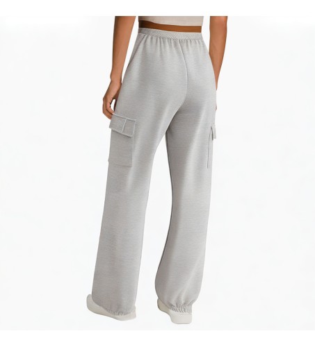elastic waist gray casual sports pants for women