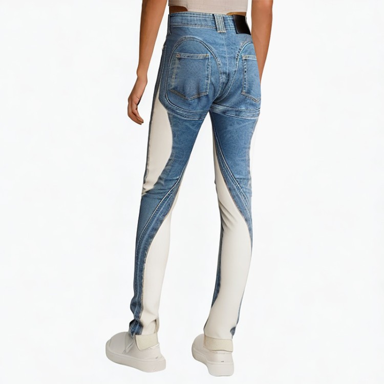 irregular pants patchwork mesh see-through jeans
