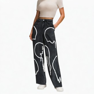 Printed washed printed loose casual pants