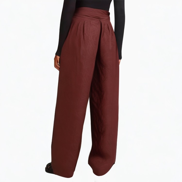 Burgundy pure cotton high waist casual pants belt