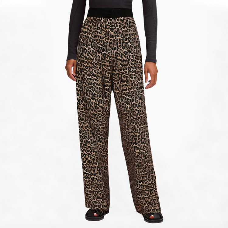 Breathable black leopard print casual pants