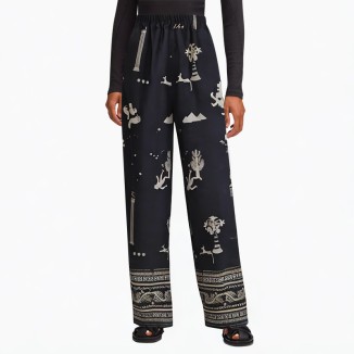 Breathable black printed casual pants